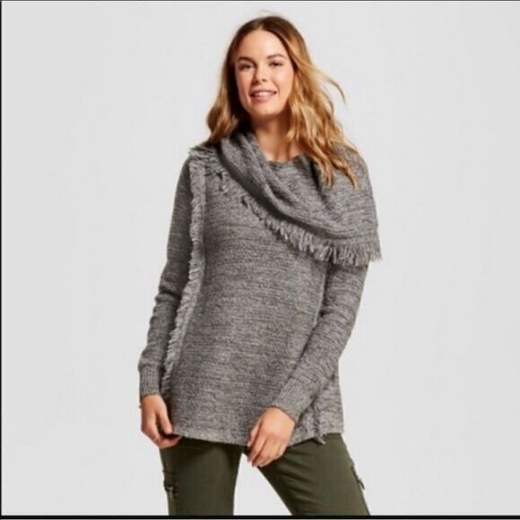KNOX ROSE FRINGE SHAWL COWL NECK SWEATER SIZE SMALL GRAY - Picture 1 of 12